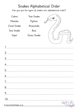 Snake Species Alphabetical Order Worksheet 