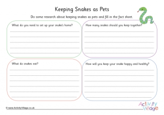 Keeping Snakes as Pets Worksheet 