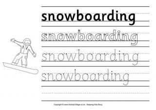 Snowboarding Handwriting Worksheet