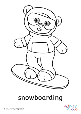 Snowboarding Teddy Bear Colouring Page
