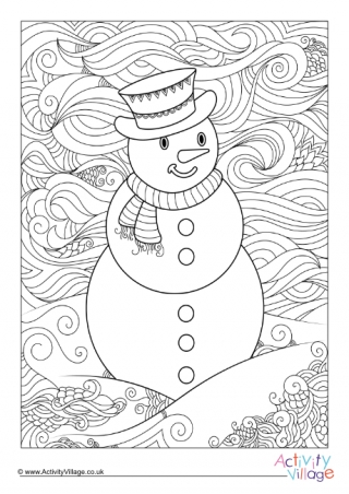 Snowman Doodle Colouring Page