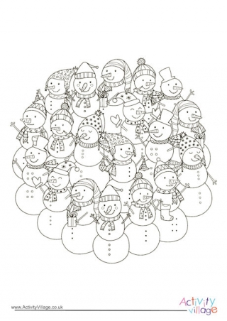 Snowmen Circle Colouring Page