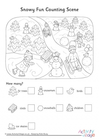Snowy Fun Counting Scene Worksheet