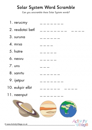 Solar System Word Scramble