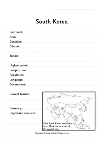 South Korea Fact Worksheet