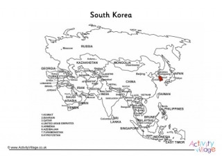 South Korea on Map of Asia