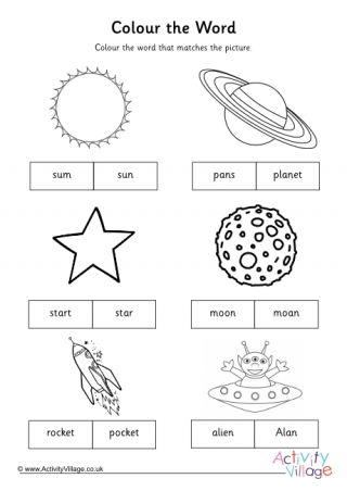 Space Colour the Word Worksheet