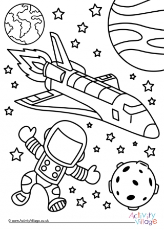 Space Scene Colouring Page