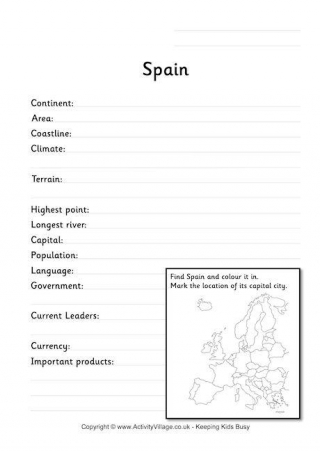 Spain Fact Worksheet