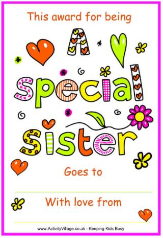 Special Sister Certificate