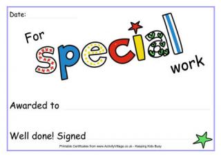 Special Work Award Certificate
