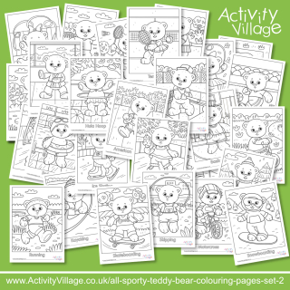 Sporty Teddy Bear Colouring Pages Set 2