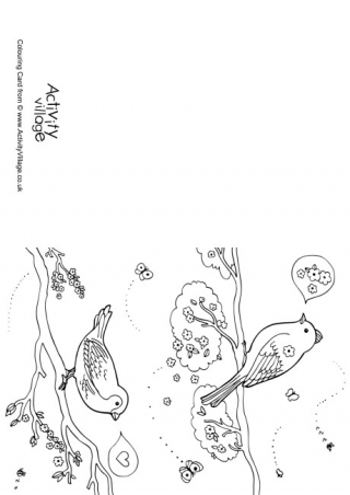 Spring Birds Colouring Card
