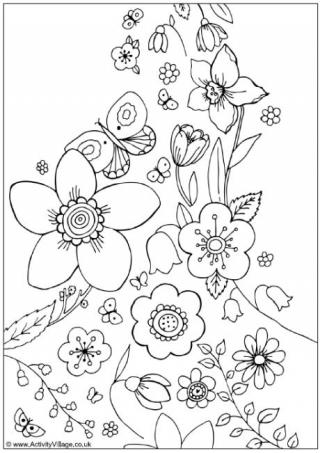 Spring Flowers Colouring Page