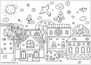 Spring Street Colouring Page