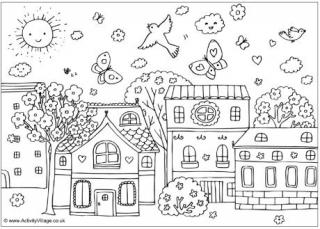 Spring Street Colouring Page