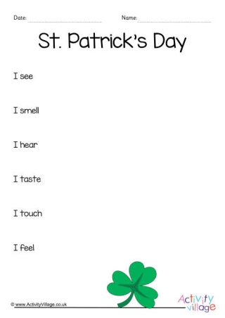 St Patricks Day Sensory Poem Planning Sheet