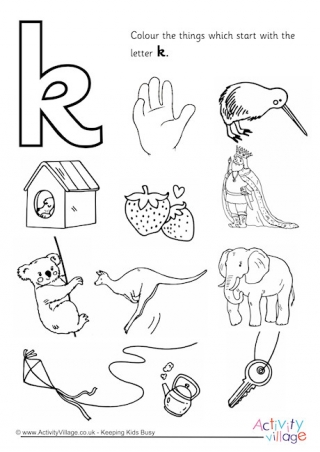 Start With The Letter K Colouring Page