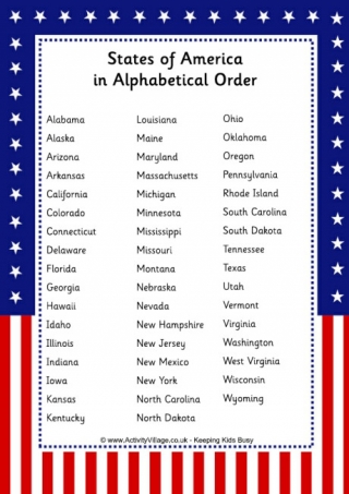 States of America in Alphabetical Order