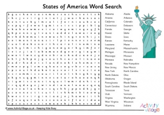 States of America Word Search