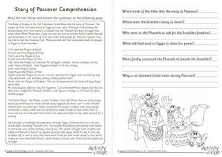 Story of Passover Comprehension Worksheet