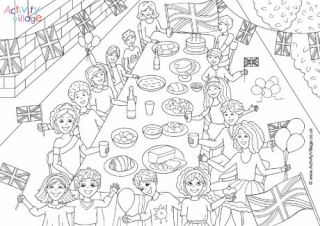 Street Party Colouring Page