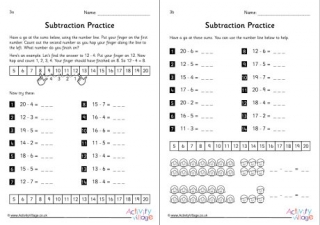 Subtraction by Counting Back Worksheets Set 3
