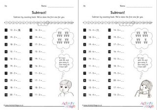 Subtraction by Counting Back Worksheets Set 4