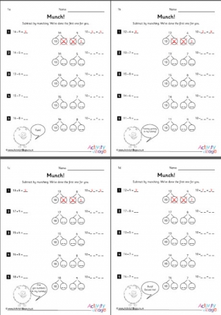 Subtraction with the Munching Method Worksheets Set 1