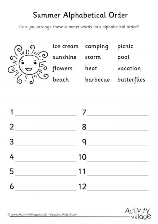 Summer Alphabetical Order 2