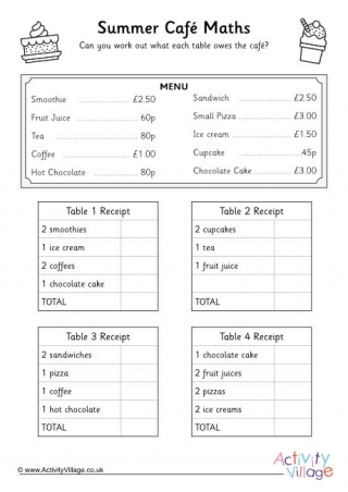 Summer Café Worksheet 3