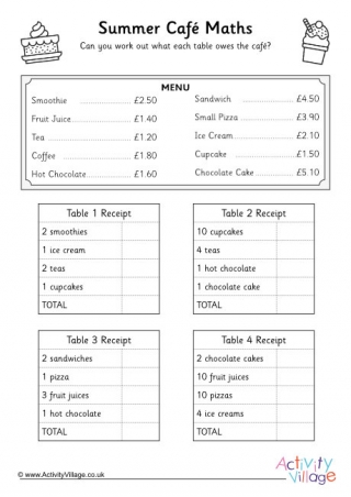 Summer Café Worksheet 4
