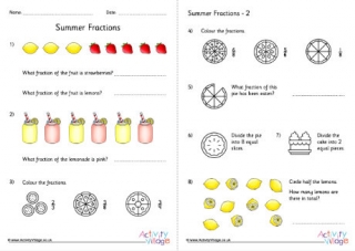 Summer Fractions Worksheet 1