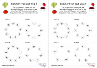 Summer Fruit and Veg Word Star Puzzles
