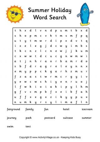 Summer Holiday Word Search - Difficult