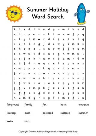 Summer Holiday Word Search - Difficult