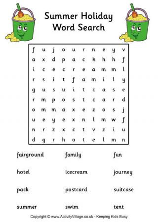 Summer Holiday Word Search - Easy