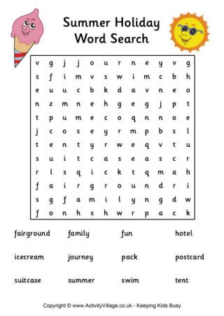 Summer Holiday Word Search - Medium