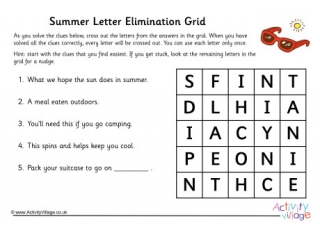 Summer Letter Elimination Grid