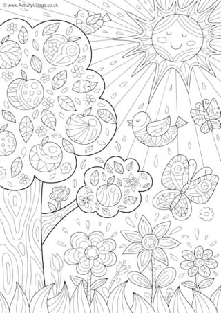Summer Nature Doodle Colouring Page