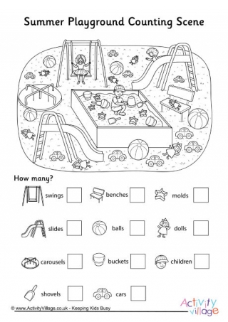 Summer Playground Counting Scene Worksheet