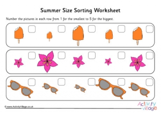 Summer Size Sorting Worksheet