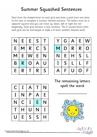 Summer Squashed Sentences Puzzle