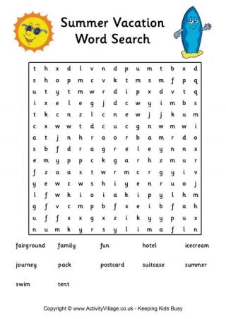 Summer Vacation Word Search - Difficult