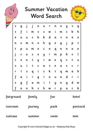 Summer Vacation Word Search - Medium