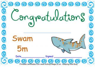 Swimming Certificate 5m Shark