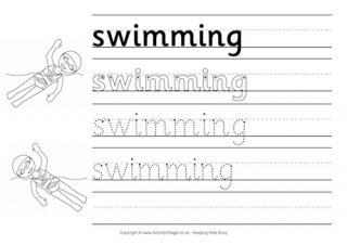Swimming Handwriting Worksheet