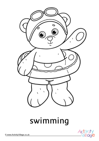 Swimming Teddy Bear Colouring Page