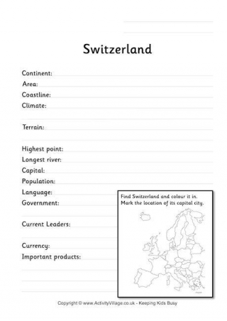 Switzerland Fact Worksheet