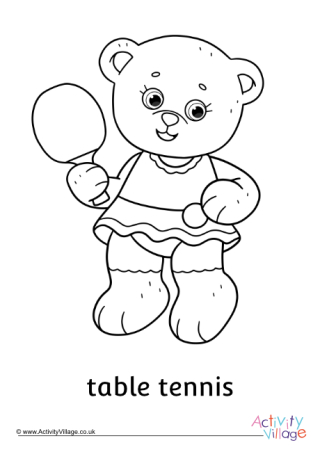Table Tennis Teddy Bear Colouring Page